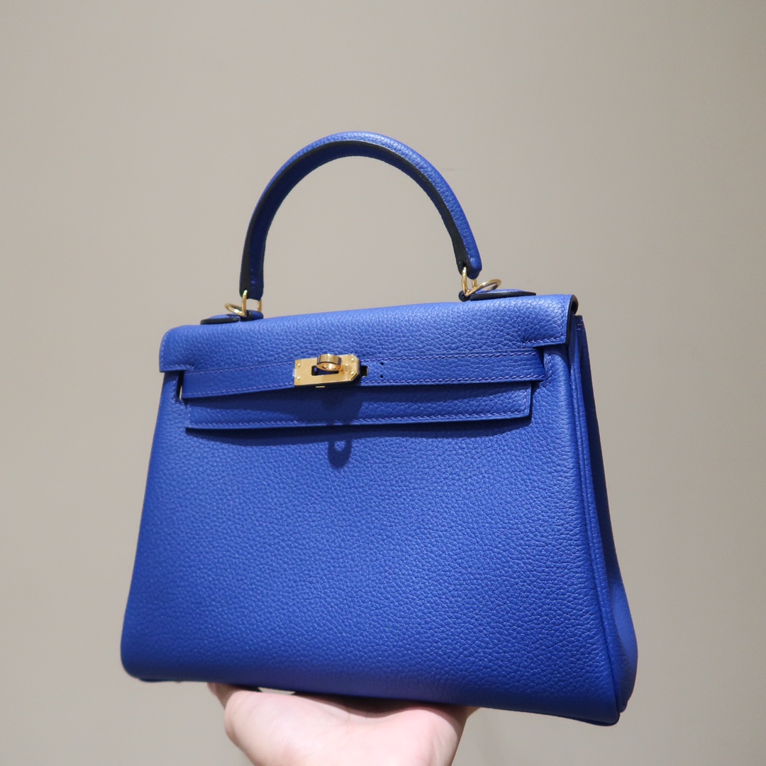 Hermes Kelly 25cm Handbag Shoulder Bag in Blue Togo Leather